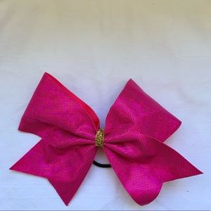 Pink cheer bow with gold glitter center